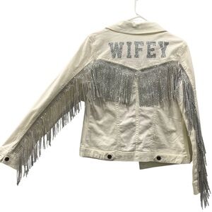 Wifey DIY Riders by Lee White Jean Jacket with Shimmery Details Small
